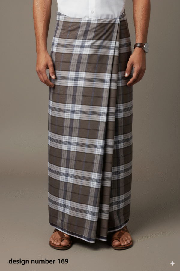 Classic Men's Lungi - Refined Grey and White Checkered Design