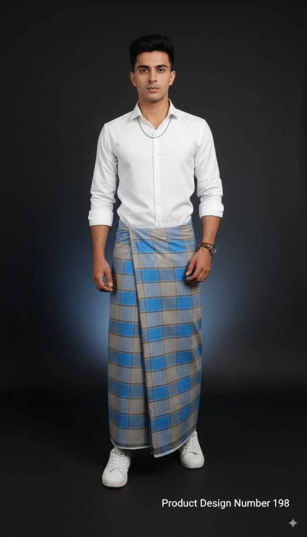 Classic Checkered Lungi for Men - Blue & Grey Design