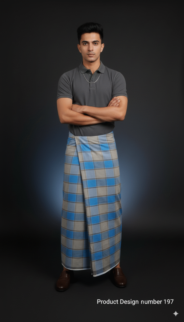 Classic Checkered Lungi for Men - Blue & Grey Design