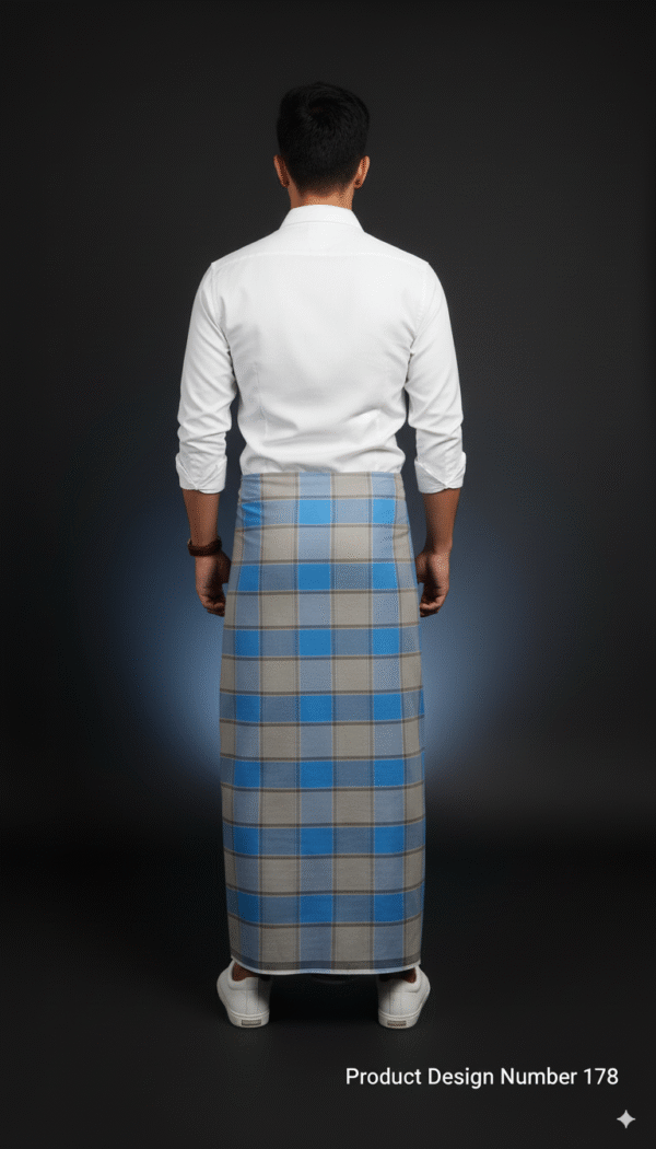 Classic Checkered Lungi for Men - Blue & Grey Design
