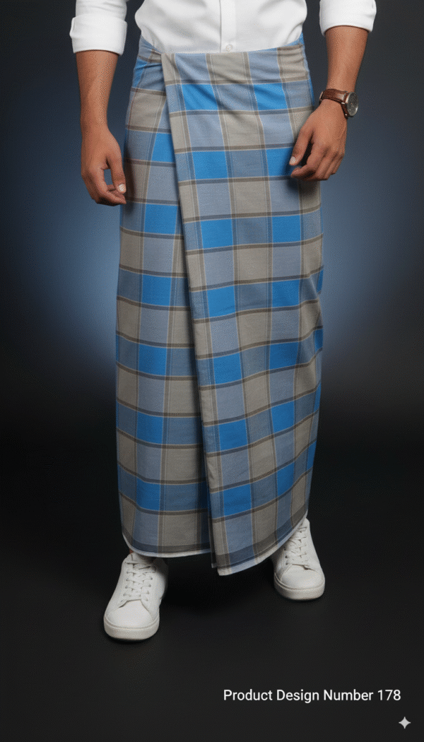 Classic Checkered Lungi for Men - Blue & Grey Design