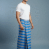 Classic Men's Lungi - Blue and Grey Checkered Design