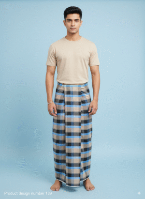 Stylish Plaid Lungi for Men - Beige and Blue Checkered Design