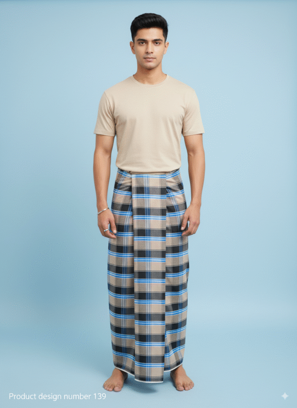 Stylish Plaid Lungi for Men - Beige and Blue Checkered Design