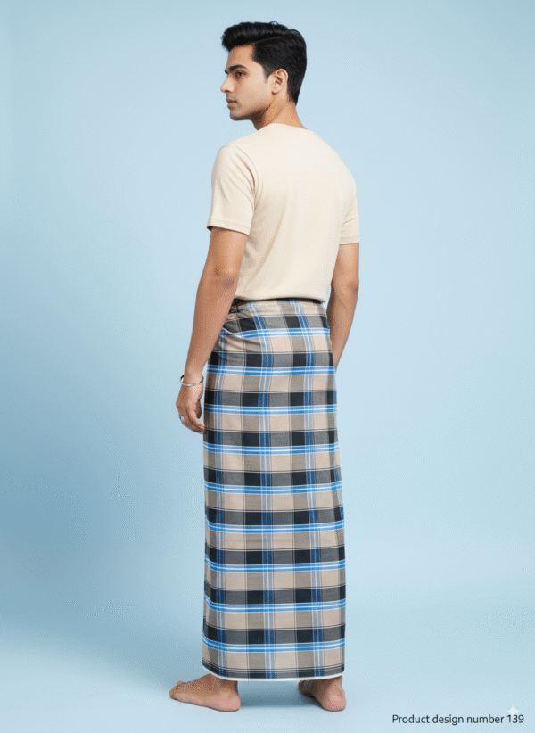 Stylish Plaid Lungi for Men - Beige and Blue Checkered Design