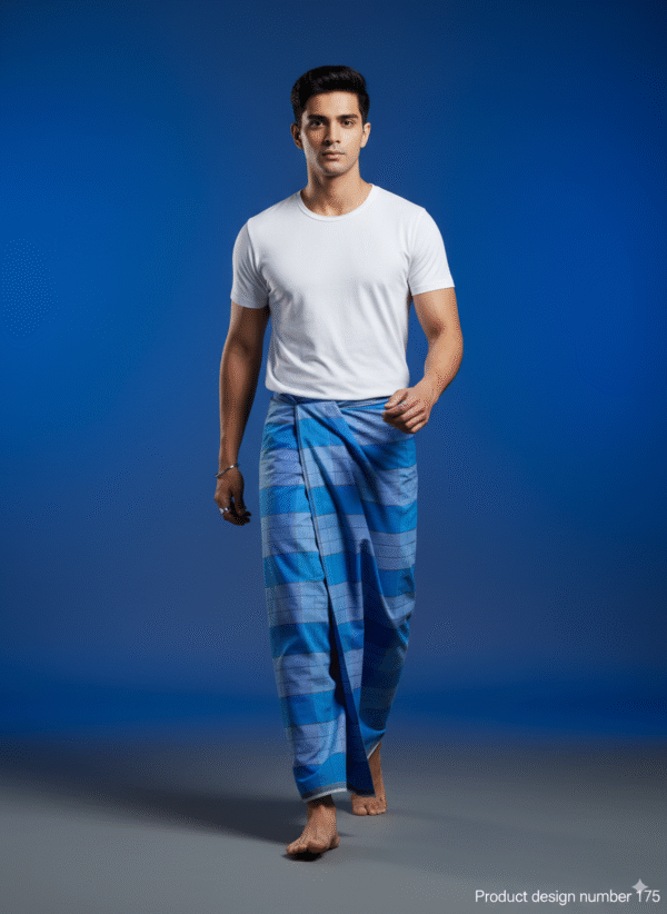 Men's Stylish Striped Lungi - Modern Blue Design