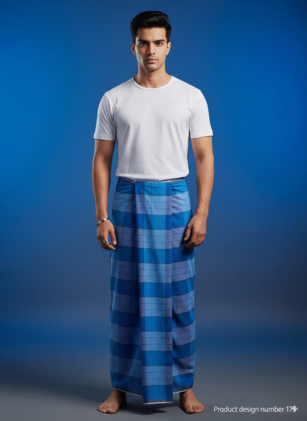 Men's Stylish Striped Lungi - Modern Blue Design