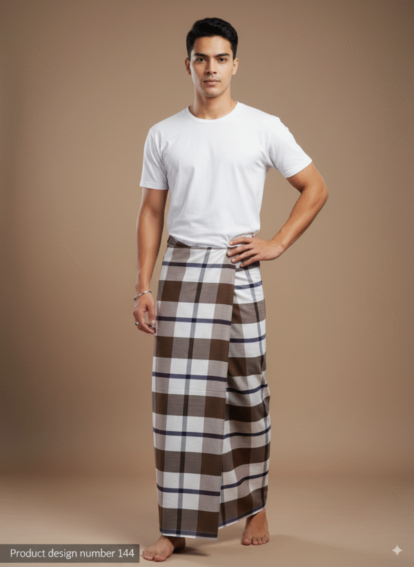 Generated Image September 14, 2025 - 2_38PM Classic Plaid Lungi for Men - Brown and White Checkered Design
