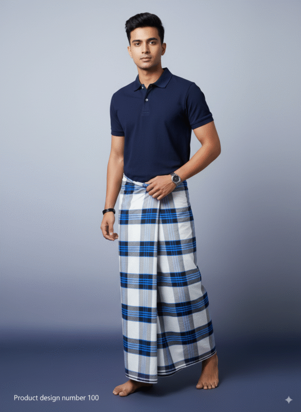 Generated Image September 25, 2025 - 6_02PM Men's Modern Lungi - Bold Blue, Black & White Checkered Design