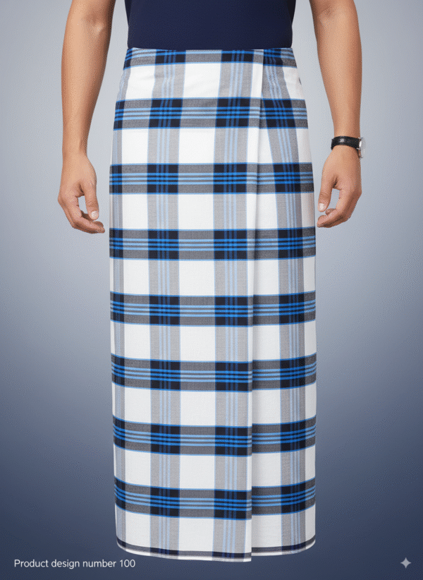 Generated Image September 25, 2025 - 6_09PM Men's Modern Lungi - Bold Blue, Black & White Checkered Design