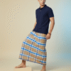 Men's Stylish Plaid Lungi - Modern Tan and Blue Checkered Design