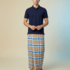 Men's Stylish Plaid Lungi - Modern Tan and Blue Checkered Design