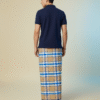 Men's Stylish Plaid Lungi - Modern Tan and Blue Checkered Design