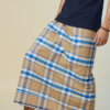 Men's Stylish Plaid Lungi - Modern Tan and Blue Checkered Design