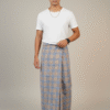 Men's Stylish Plaid Lungi - Modern Tan and Blue Checkered Design