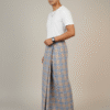 Men's Stylish Plaid Lungi - Modern Tan and Blue Checkered Design