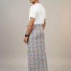 Men's Stylish Plaid Lungi - Modern Tan and Blue Checkered Design