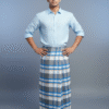 Men's Stylish Lungi - Cool Blue & Grey Plaid Design