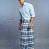 Men's Stylish Lungi - Cool Blue & Grey Plaid Design