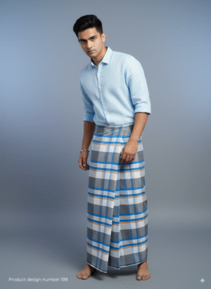 Generated Image September 25, 2025 - 8_15PM Men's Stylish Lungi - Cool Blue & Grey Plaid Design