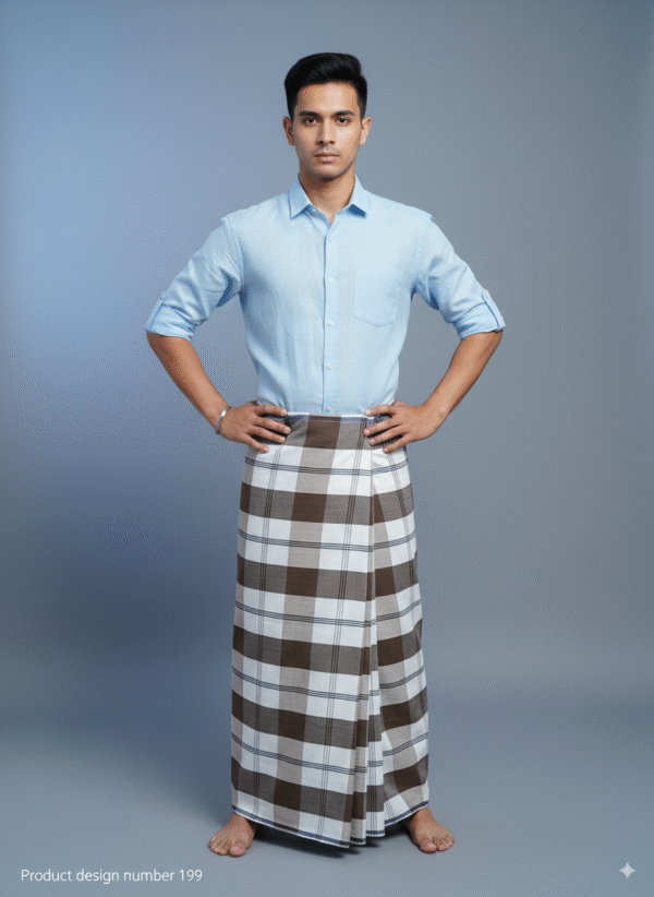 Generated Image September 25, 2025 - 8_33PM Men's Stylish Lungi - Classic Brown and White Checkered Design