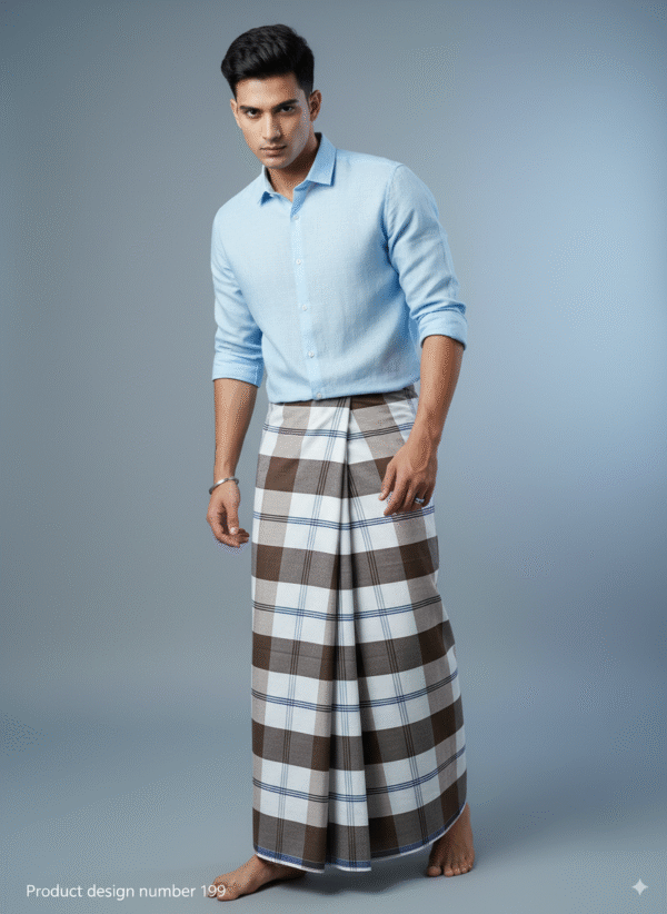 Generated Image September 25, 2025 - 8_43PM Men's Stylish Lungi - Classic Brown and White Checkered Design
