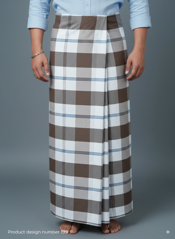 Generated Image September 25, 2025 - 8_50PM Men's Stylish Lungi - Classic Brown and White Checkered Design