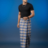 Men's Stylish Lungi - Modern Tan & Blue Plaid Design
