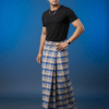 Men's Stylish Lungi - Modern Tan & Blue Plaid Design