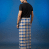 Men's Stylish Lungi - Modern Tan & Blue Plaid Design