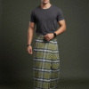 Men's Stylish Lungi - Modern Olive Green Plaid Design