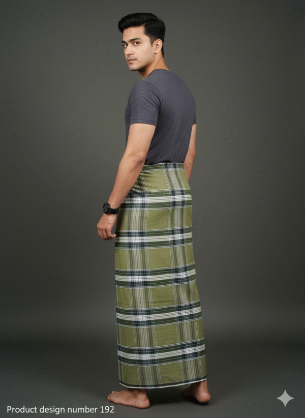 Men's Stylish Lungi - Modern Olive Green Plaid Design