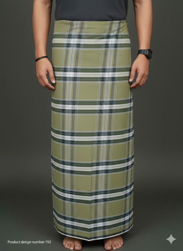 Men's Stylish Lungi - Modern Olive Green Plaid Design