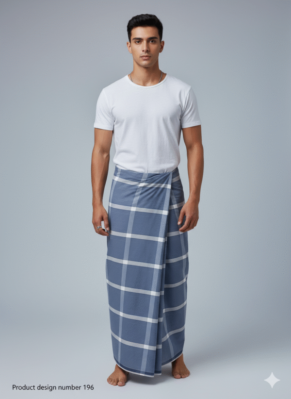 Men's Stylish Lungi - Cool Slate Blue Checkered Design