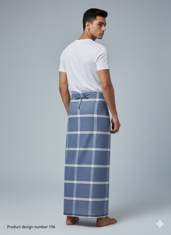 Men's Stylish Lungi - Cool Slate Blue Checkered Design