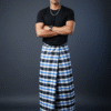 Men's Modern Lungi - Bold Blue, Black & White Checkered Design