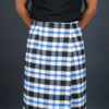 Men's Modern Lungi - Bold Blue, Black & White Checkered Design