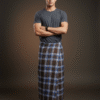 Men's Stylish Lungi - Earthy Brown & Blue Plaid Design