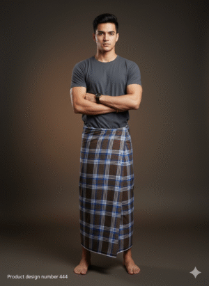 Generated Image September 26, 2025 - 9_31PM Men's Stylish Lungi - Earthy Brown & Blue Plaid Design