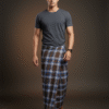 Men's Stylish Lungi - Earthy Brown & Blue Plaid Design