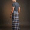 Men's Stylish Lungi - Earthy Brown & Blue Plaid Design