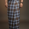 Men's Stylish Lungi - Earthy Brown & Blue Plaid Design