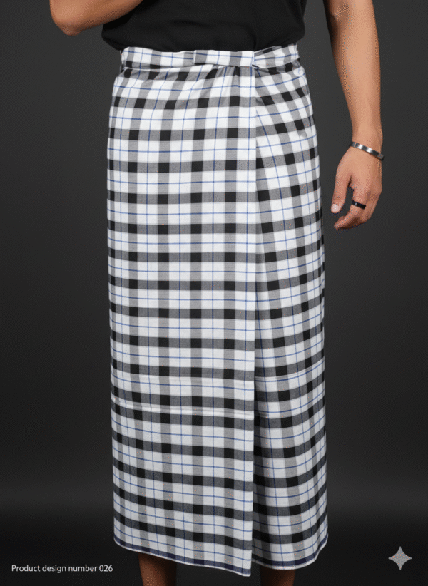 Generated Image September 27, 2025 - 4_46PM Men's Modern Lungi - High-Contrast Black & White Plaid Design