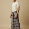 Men's Stylish Lungi - Earthy Brown & Blue Plaid Design