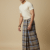 Men's Stylish Lungi - Earthy Brown & Blue Plaid Design