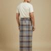 Men's Stylish Lungi - Earthy Brown & Blue Plaid Design