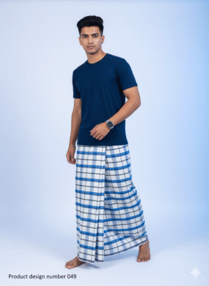 Men's Modern Lungi - Crisp Blue & White Checkered Design