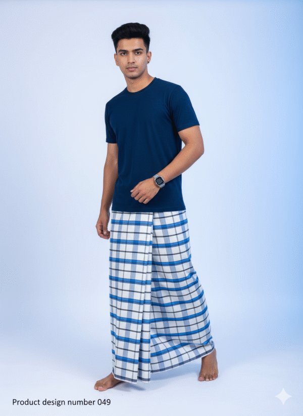 Men's Modern Lungi - Crisp Blue & White Checkered Design