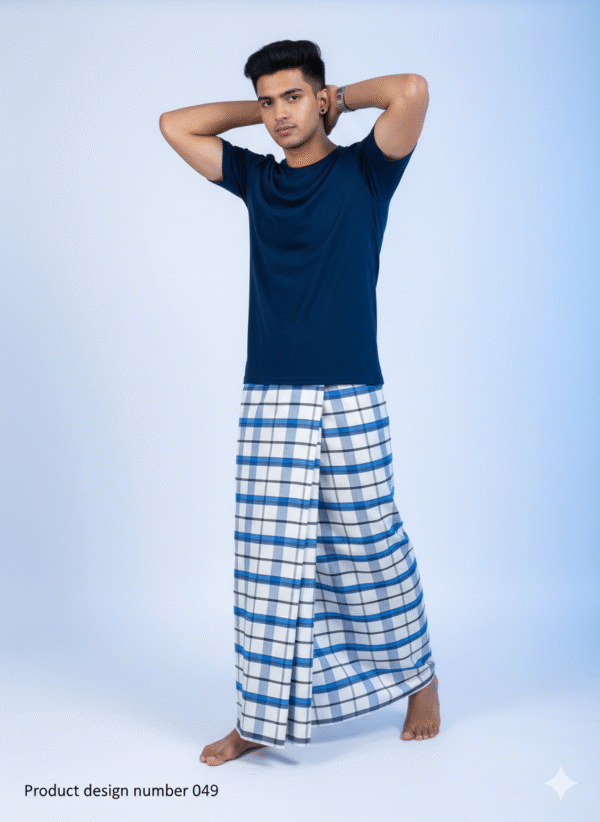 Men's Modern Lungi - Crisp Blue & White Checkered Design