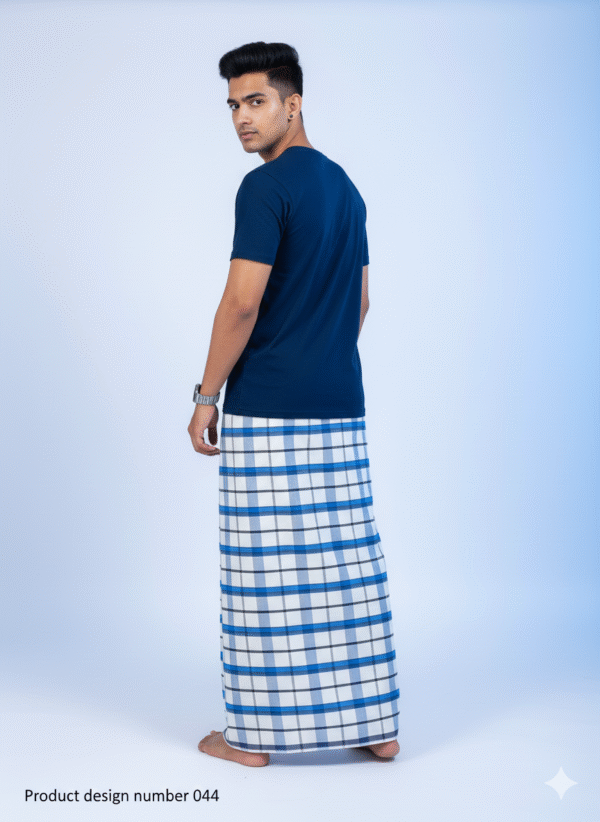 Men's Modern Lungi - Crisp Blue & White Checkered Design